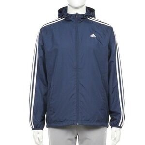 Adidas Navy Blue Hooded Track Jacket Full Zip Mens XL 3 Stripe Athletic Vintage